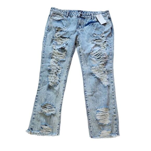 NEW Flamingo Distressed Low Rise Straight Leg Jeans - Picture 1 of 7